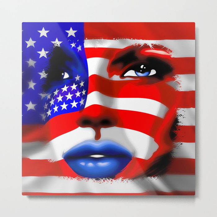 Usa Flag on Girl's Face Metal Print