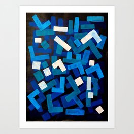 Original Abstract Acrylic Painting by Ejaaz Haniff "Blue Jazz" Blue Geometric Colorful Pattern On Bl Art Print