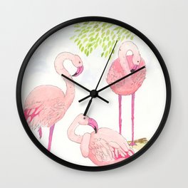 Fresh Flamingo Wall Clock | Haywardroad, Flamingopattern, Flamingos, Watercolor, Colorful, Birds, Gift, Pink, Nancylawler, Coastal 