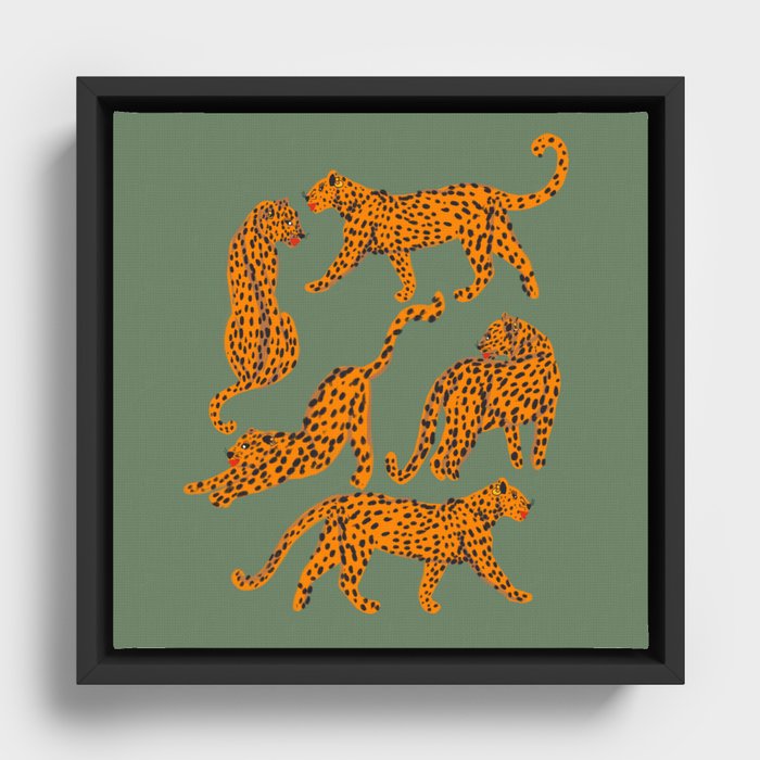 Modern Tigers with red lips illustration  Framed Canvas