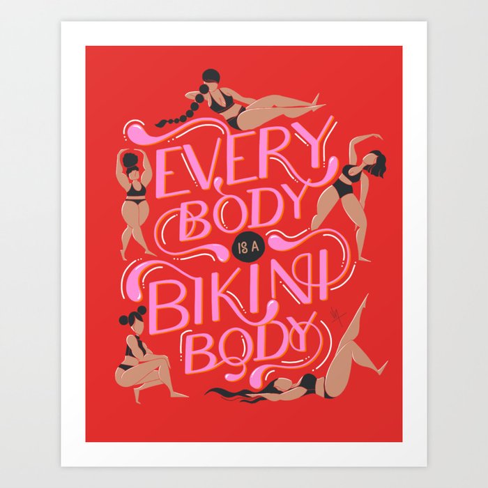 Every Body Is A Bikini Body - Red & Pink Art Print