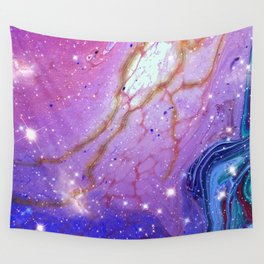 Neon marble space #2: purple, blue, stars Wall Tapestry