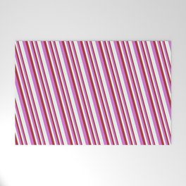 [ Thumbnail: Brown, Orchid, and Mint Cream Colored Stripes/Lines Pattern Welcome Mat ]