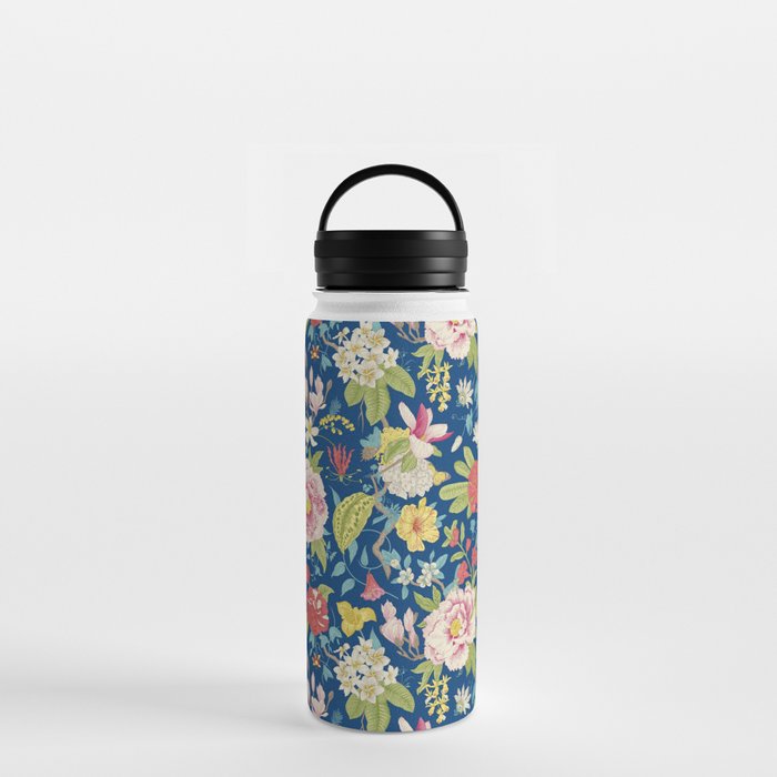 Blooming Summer Floral Garden Blue & Pink Water Bottle