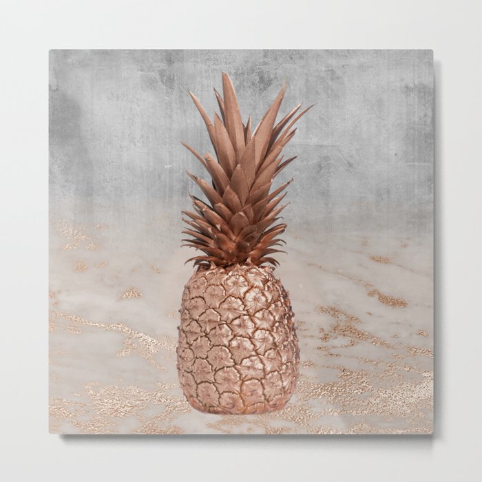 Pineapple in Glitter Marble Rose Gold And Concrete Metal Print