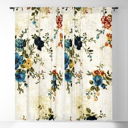 Cream Blue Yellow Floral Blackout Curtain
