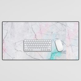 Grey and azure Marble texture Desk Mat