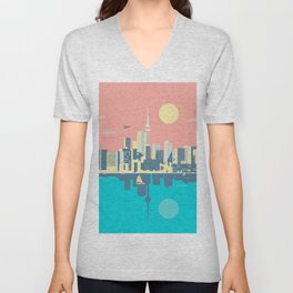 Toronto City Skyline Art Illustration - Cindy Rose Studio V Neck T Shirt