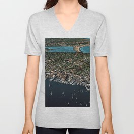 Newport Harbor, Aquidneck Island, Newport Rhode Island Aerial Photograph V Neck T Shirt