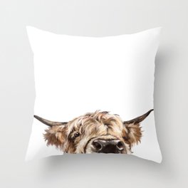 Peeking Highland Cow Throw Pillow