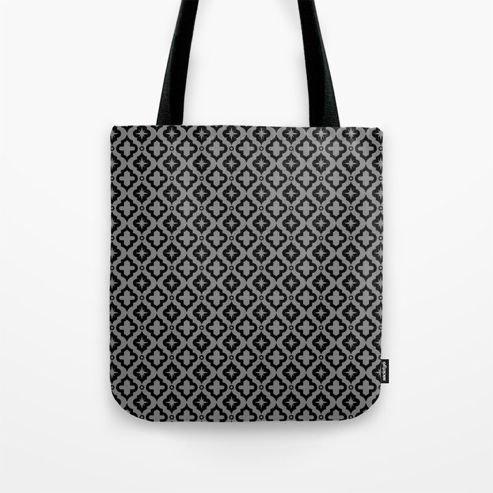 Grey and Black Ornamental Arabic Pattern Tote Bag