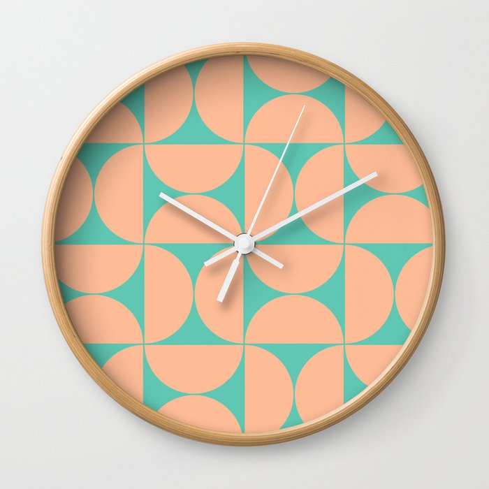 Mid-Century Modern Pattern No.76 - Bermuda and Peach Fuzz Wall Clock