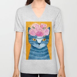 Frida Catlo in Blue V Neck T Shirt