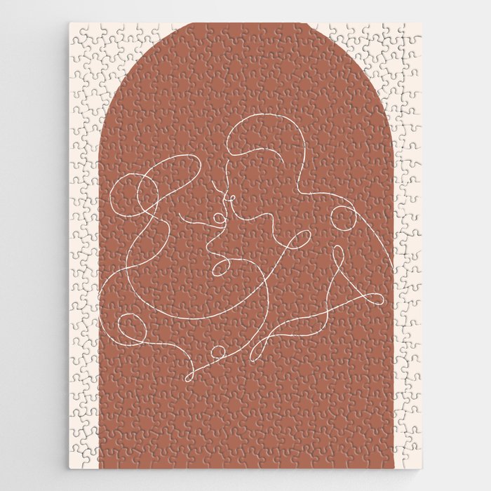 Boho Arch Kissing Continual Linear Line Art 3 Jigsaw Puzzle