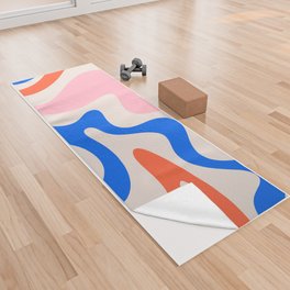 Retro Liquid Swirl Abstract Pattern Square Pink, Orange, and Royal Blue Yoga Towel