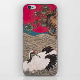 Woodblock art Crane Resting on Waves with Sun Nagamine Seisui   iPhone Skin