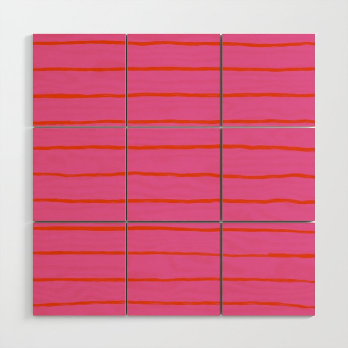 Bold Red Stripes on Tropical Pink Wood Wall Art