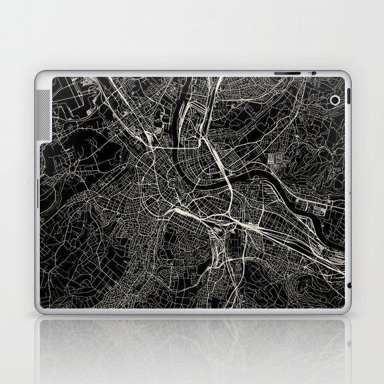 Basel - Switzerland. Black and White City Map Laptop & iPad Skin