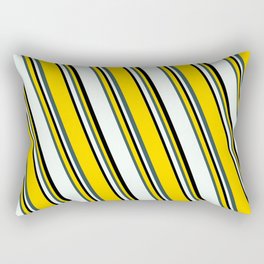 [ Thumbnail: Yellow, Dark Slate Gray, Mint Cream & Black Colored Stripes/Lines Pattern Rectangular Pillow ]