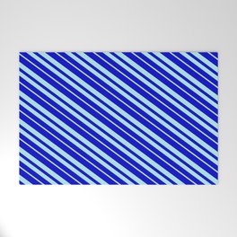 [ Thumbnail: Blue & Turquoise Colored Pattern of Stripes Welcome Mat ]
