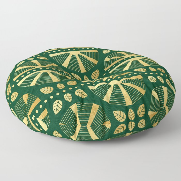 Emerald Green Art Deco Fan Floor Pillow