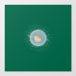 Watercolor Seashell and Blue Circle on Green Canvas Print