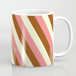 [ Thumbnail: Light Coral, Brown & Light Yellow Colored Lined/Striped Pattern Coffee Mug ]