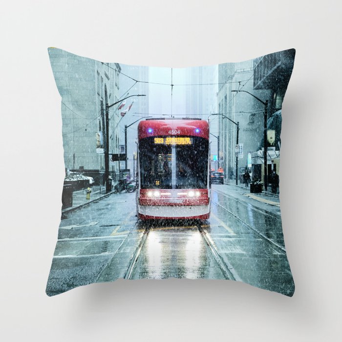 Toronto streetcar in winter - City photography as home and cafe decor and wall art Throw Pillow