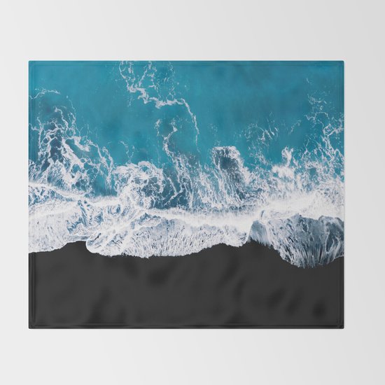Black Sand Beach With Waves And Blue Ocean In Iceland Minimal Photography Throw Blanket By Regnumsaturni Society6