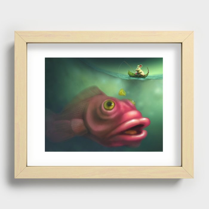 Mouse Fishing Recessed Framed Print