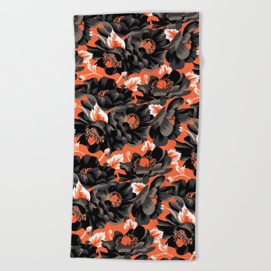 Mount Cook Lily - Orange/Black Beach Towel