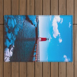 Winter day at the Charlevoix Michigan Lighthouse Outdoor Rug