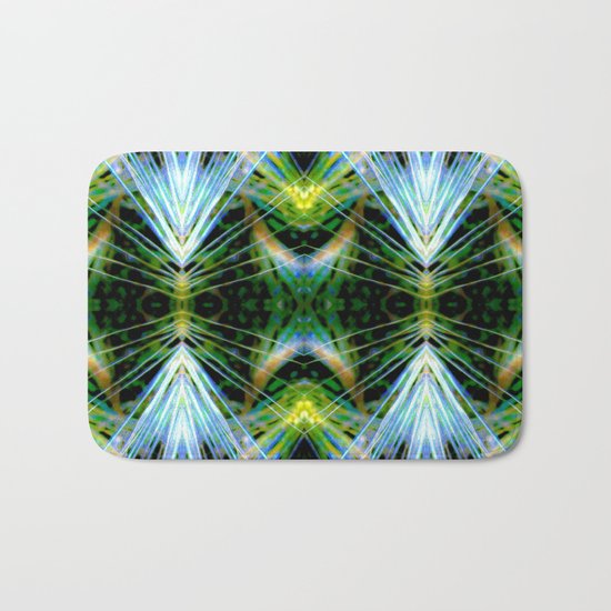 Blue Green Bright Rays,Fractal Art Bath Mat