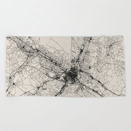 Zaragoza, Spain - Black & White City Map Drawing Beach Towel