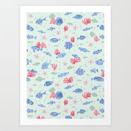 Ocean life pattern Art Print