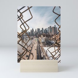 Views of New York City | Skyline and Brooklyn Bridge Through the Fence Mini Art Print