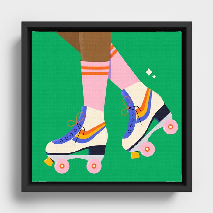 Vintage Roller Skater girl Framed Canvas