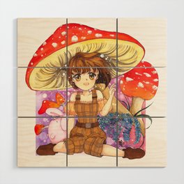 Kawaii Anime girl with enchanted forest mushroom theme Wood Wall Art