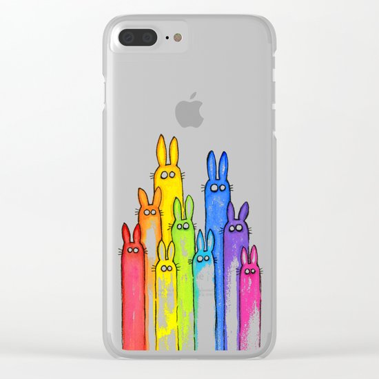 Rainbow of Bunny Rabbits Watercolor Clear iPhone Case