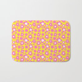 Cheerful Retro Pop Art Flowers Pink and Yellow Bath Mat