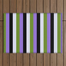 [ Thumbnail: Purple, Green, Lavender & Black Colored Lined/Striped Pattern Outdoor Rug ]