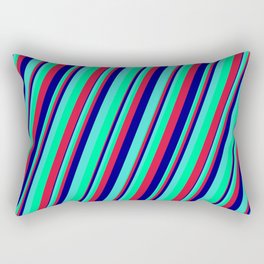 [ Thumbnail: Turquoise, Green, Crimson & Blue Colored Lines Pattern Rectangular Pillow ]