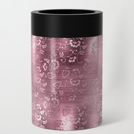 Pink Floral Brushed Metal Texture Can Cooler