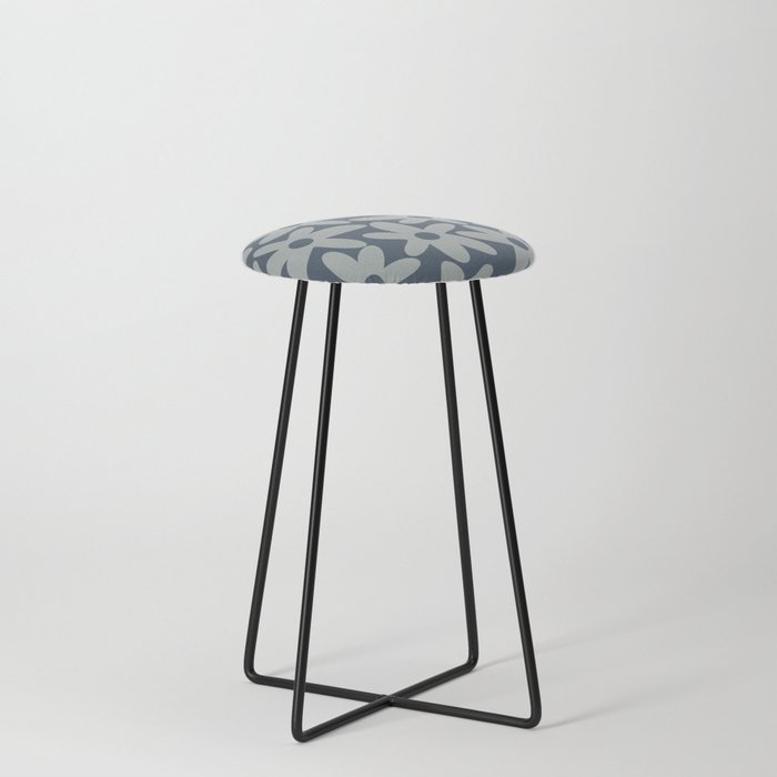 Daisy Time Retro Floral Pattern Neutral Blue Gray  Counter Stool
