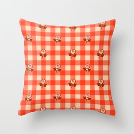 Orange Gingham Roses Pattern Throw Pillow