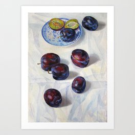 still life. plums, original oil painting Art Print