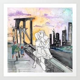 Kissing on the Bridge Art Print