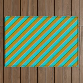 [ Thumbnail: Dark Grey, Dark Turquoise, Forest Green & Dark Goldenrod Colored Stripes/Lines Pattern Outdoor Rug ]