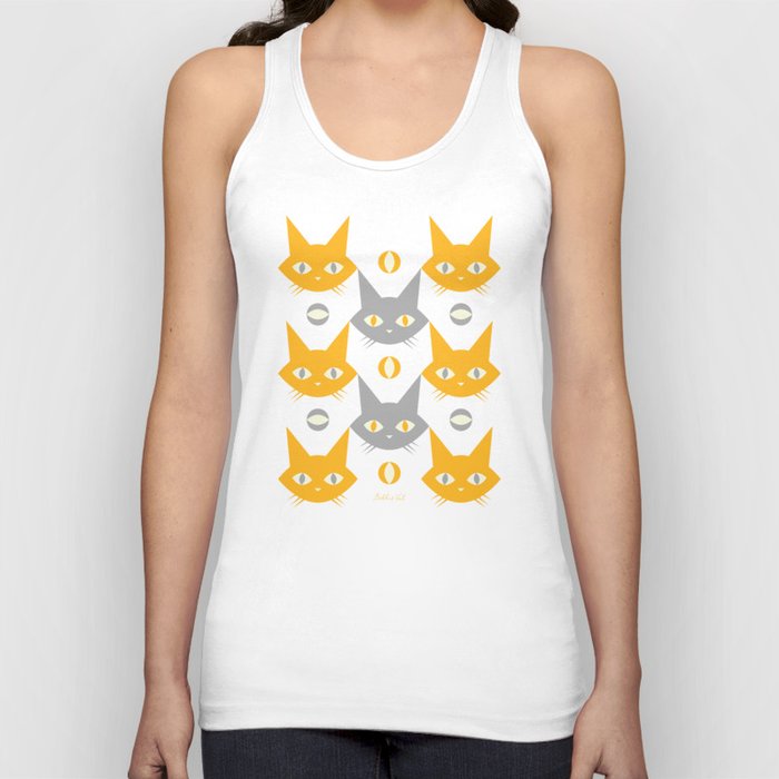 Retro Cat Pattern, Vintage Cats in Yellow and Grey Tank Top