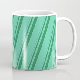 [ Thumbnail: Sea Green and Aquamarine Colored Lines/Stripes Pattern Coffee Mug ]